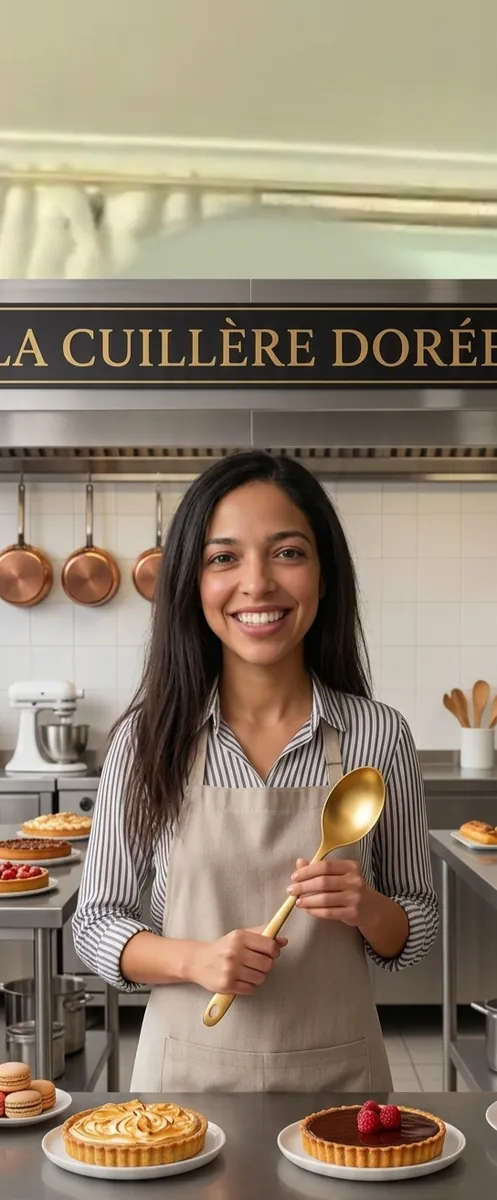 Laïla, artisane pâtissière et fondatrice de La Cuillère Dorée, dans son atelier à Montmagny